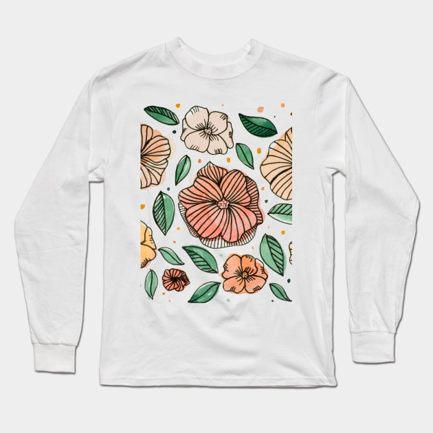 Watercolor and ink flowers - vintage Long Sleeve T-Shirt by wackapacka